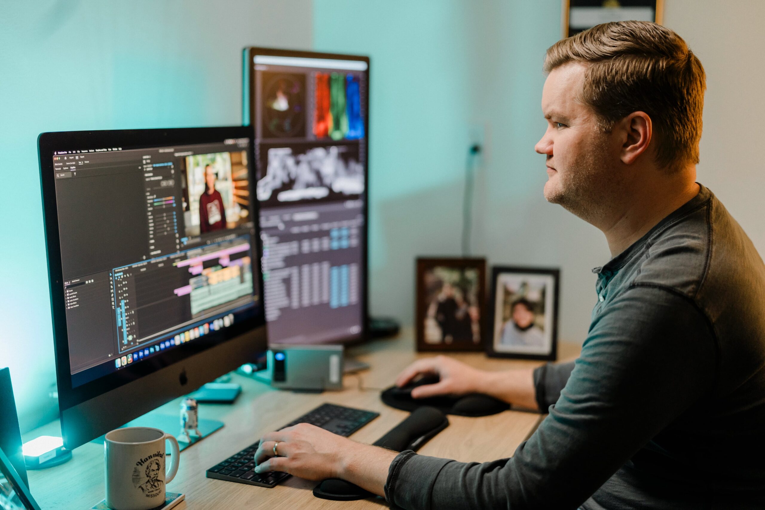 storyteller studios kevin christensen working in his video editing suite