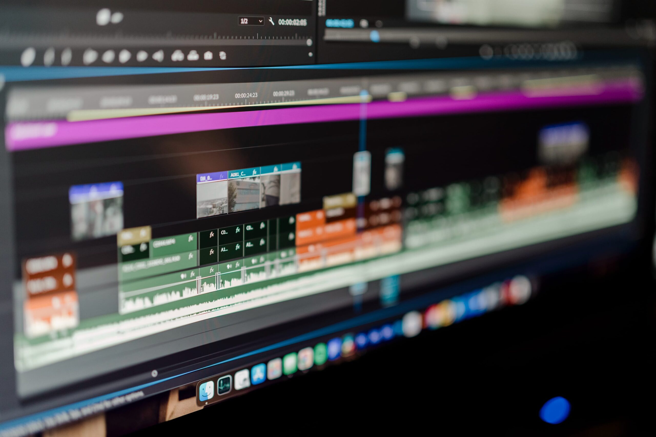 close up of video and audio clips assembled on a non-linear video editing platform