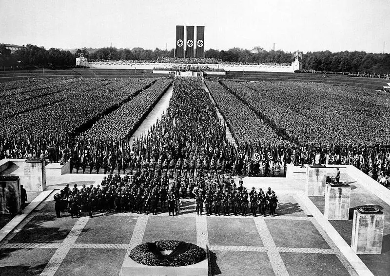 A frame from the propaganda film, Triumph of the Will, Directed by Leni Riefenstahl